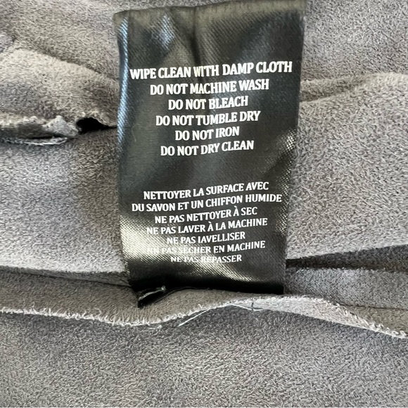 BLANK NYC Gray Faux Suede Leather Asymmetric Shoulder Zipper Draped Jacket Sz M - Picture 16 of 16